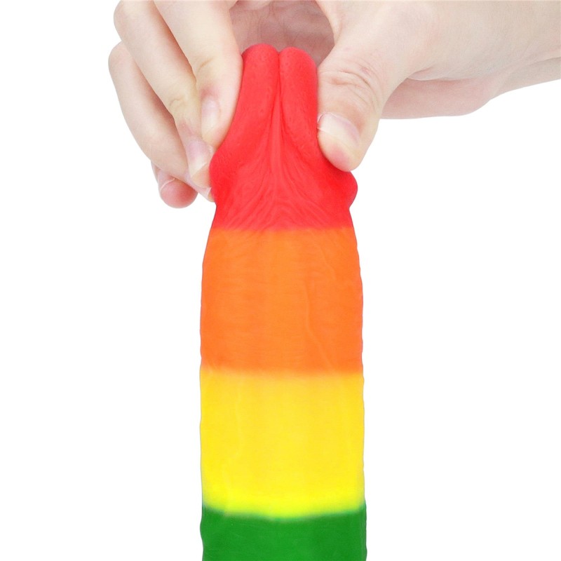 Dildo tęczowe elastyczne z przyssawką 22,5 cm